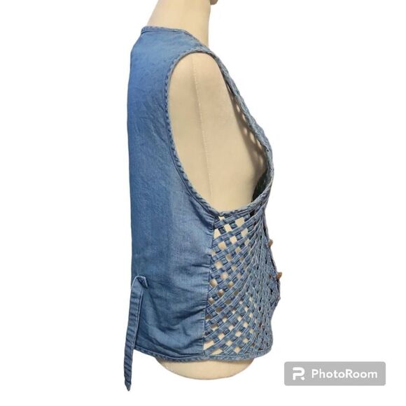 Vintage Van Heusen Medium Wash Lattice Woven Vest with Toggle Buttons Women's Si - Picture 4 of 6